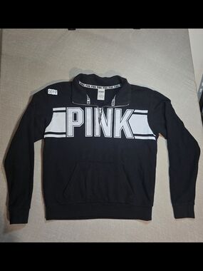 PINK Victoria's Secret Half-Zip Pullover Sweatshirt - Black